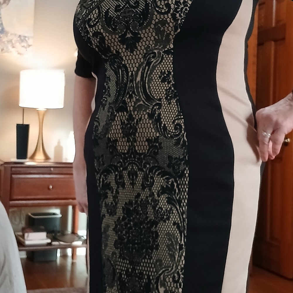 Connected Apparel fitted color block knee length dress